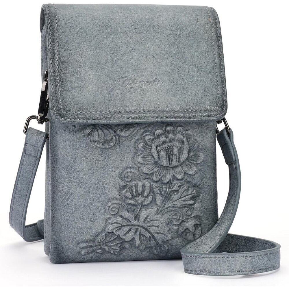 Small Vegan Leather Crossbody Bag With Floral Embossed Design For Women